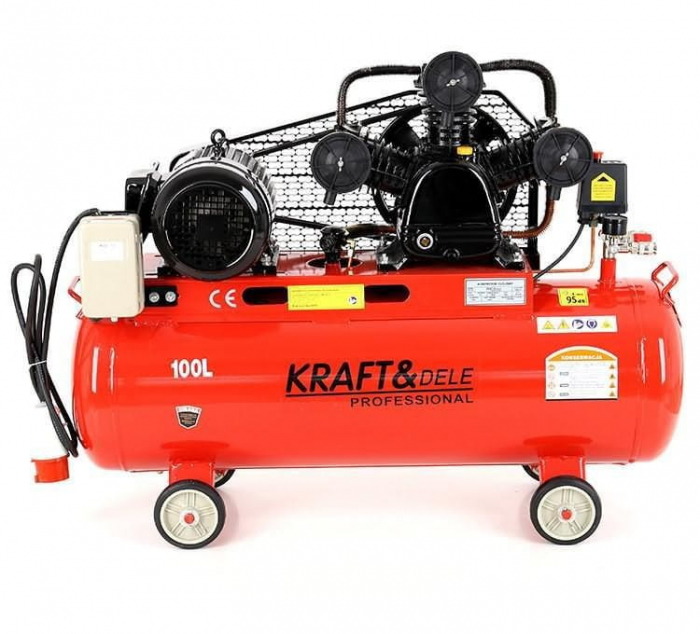 Compresor aer comprimat trifazic trifazat 100L 380V 5.2CP 590Lmin 8bar 3 pistoane (KD1477) [1]