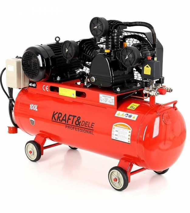 Compresor aer comprimat trifazic trifazat 100L 380V 5.2CP 590Lmin 8bar 3 pistoane (KD1477) [2]