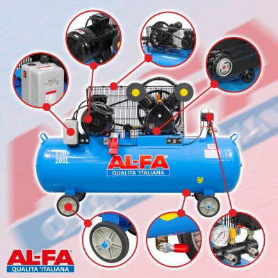 Compresor aer de ulei 200L motor 5,2 kW 2 pistoane 850l/min 2850rpm 8 bar (ALC-200-2) [2]