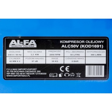 Compresor aer de ulei 50L 3.2kW debit 440 l/min 2 pistoane presiune 8 bar 2850 rpm+ulei (ALC-50V) [11]