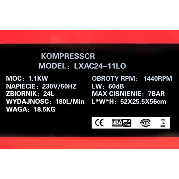 Compresor aer fara ulei 24L motor 2.1kW debit 310L/min presiune 7 bar alimentare 230V 1440 rpm silentios 60 db ( LXAC24-11LO) [19]