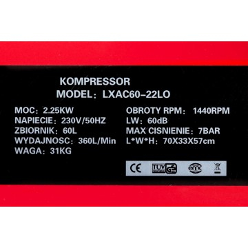 Compresor aer fara ulei silentios 60L 2,25  360 l/min 7 bar 1440 rpm (LXAC60-22LO) [13]