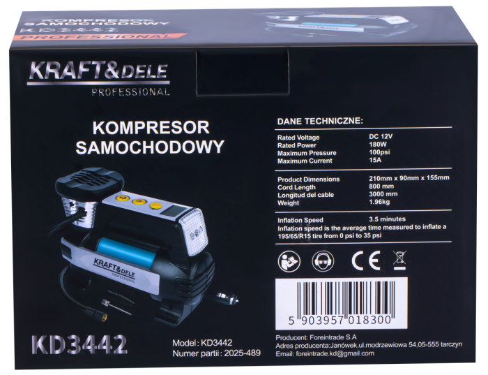 Compresor auto 12V 35 Lmin 6.9 bari cablu 3m lanterna LED afisaj LCD (KD3442) [14]