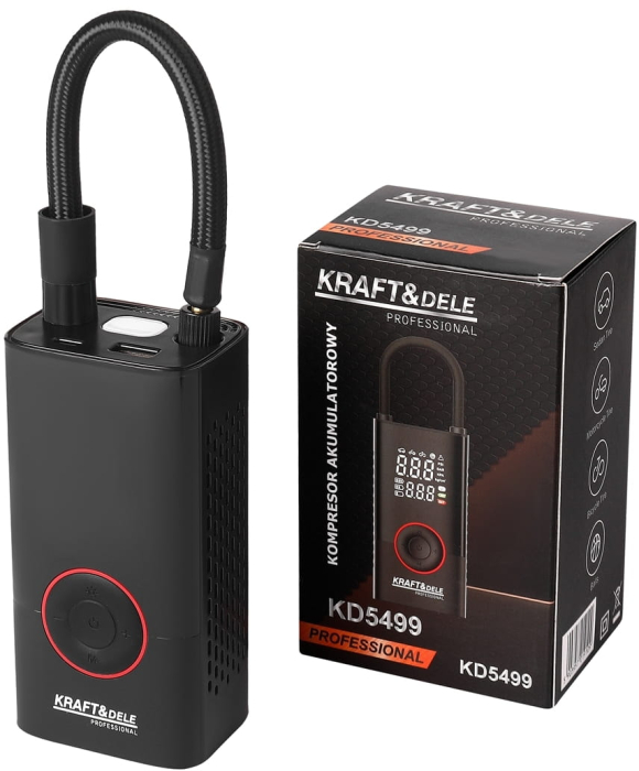 Compresor auto 3 in 1 cu acumulator, lanterna, baterie externa, 4000 mAh, 0.3-10 bar, 30 l /min (KD5499) [3]