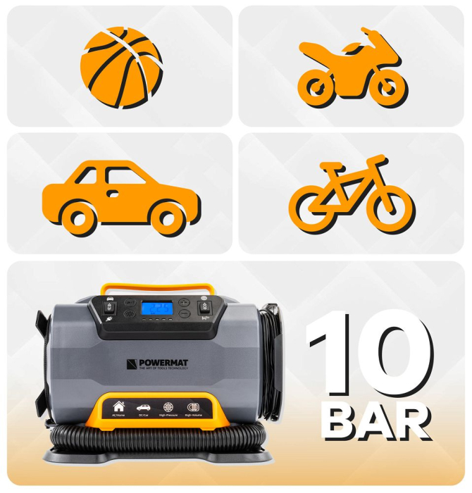 Compresor auto digital 12V si 230V presiune 10 bar cu functie umflare dezumflare PM1440 (PM-KB-150T ) [20]