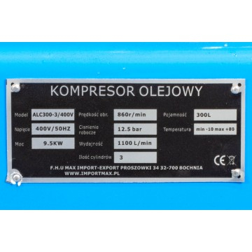 Compresor aer de ulei 300L cu motor 9.5 kW debit 1100L/min presiune 12.5 bar alimentare 400V 2850 rpm (ALC-300-3) [15]