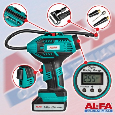 Compresor fara fir mini compresor pe baterie, pneumatic 9 bar cu manometru (ALCAP-21V) [2]