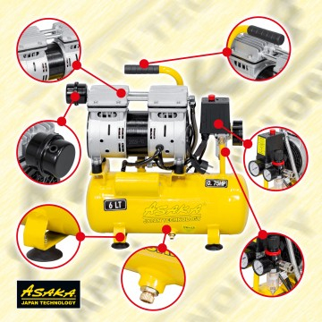 Compresor fara ulei silentios 6L 0,55 kW 2 pistoane 150l/min (ALAC6-LO) [2]