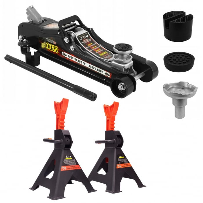 Cric hidraulic 2.5T 80-360mm talie joasa + set 2 suporti auto 3T (2.5T(+)+3T) [12]
