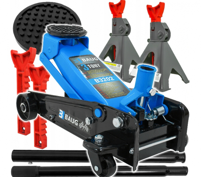 Cric hidraulic 3 Tone 150-460 mm tip crocodil + Set 2 suporti sustinere tip capra 3 Tone auto, reglaj dinti 285-425mm (B3202+KD3171) [1]