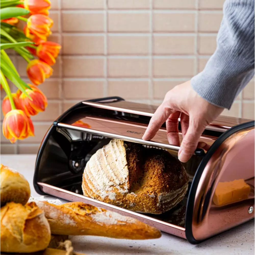 Cutie pentru paine din metal auriu roz 44cm (KH-1870) [8]