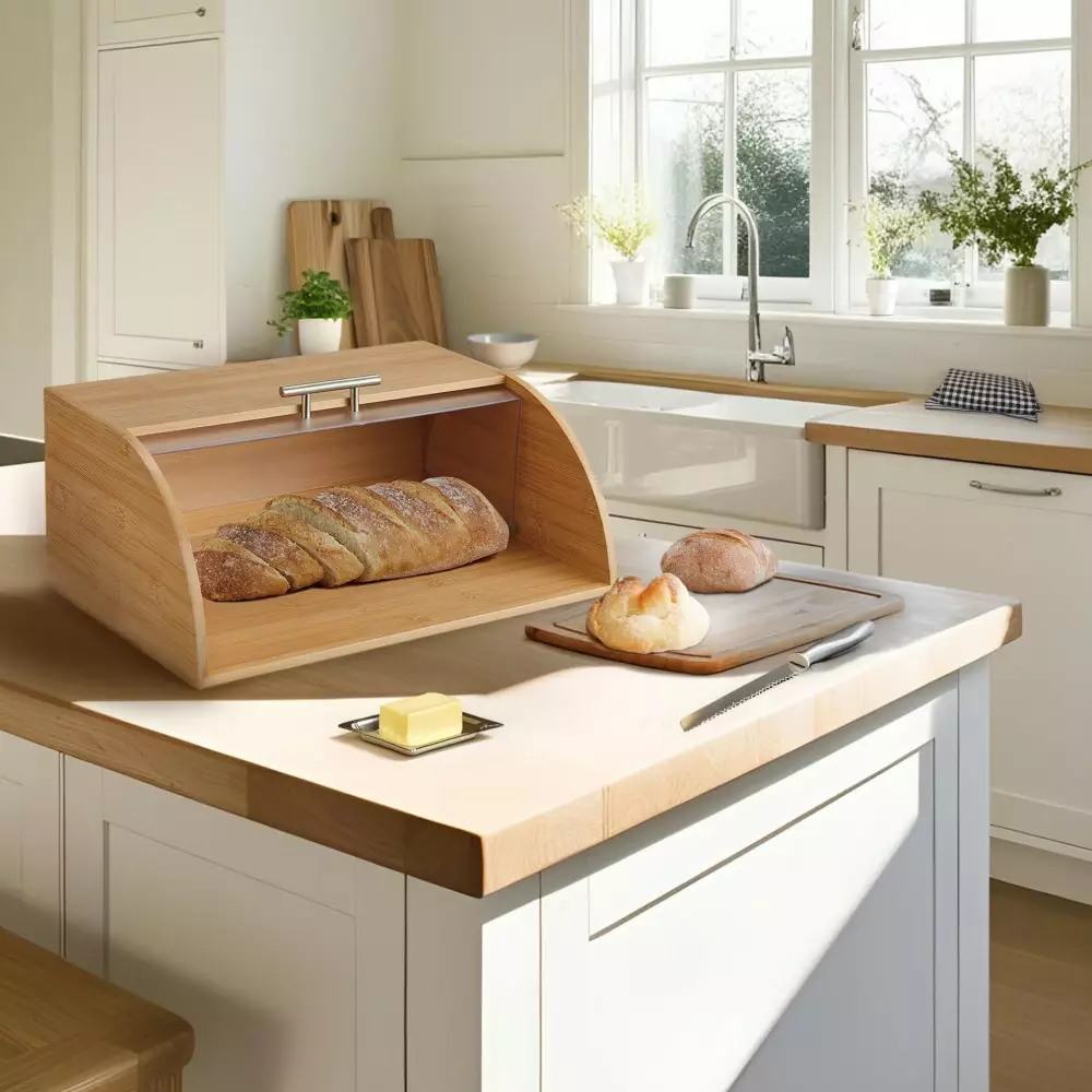 Cutie cos pentru pâine din bambus cu capac acrilic [4]