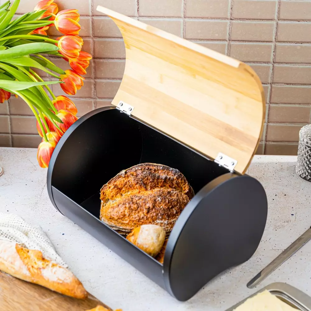 Cutie pentru paine din lemn neagra 32x24x20,5cm (KB-7711) [6]