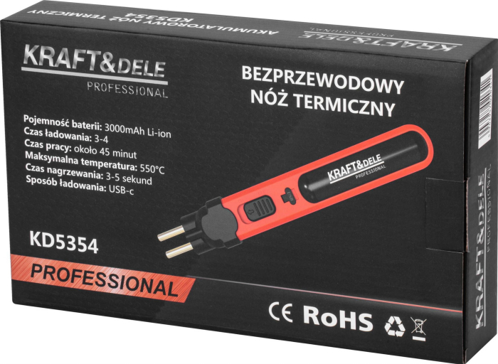 Cutit termic cu acumulator pentru taiere polistiren EPS XPS 550°C cu varfuri (KD5354) [3]