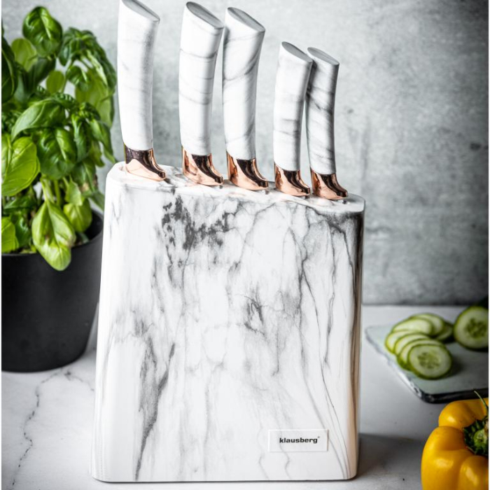 Cutite de bucatarie in suport albe cu design maro set 6 piese (KB-7769) [17]