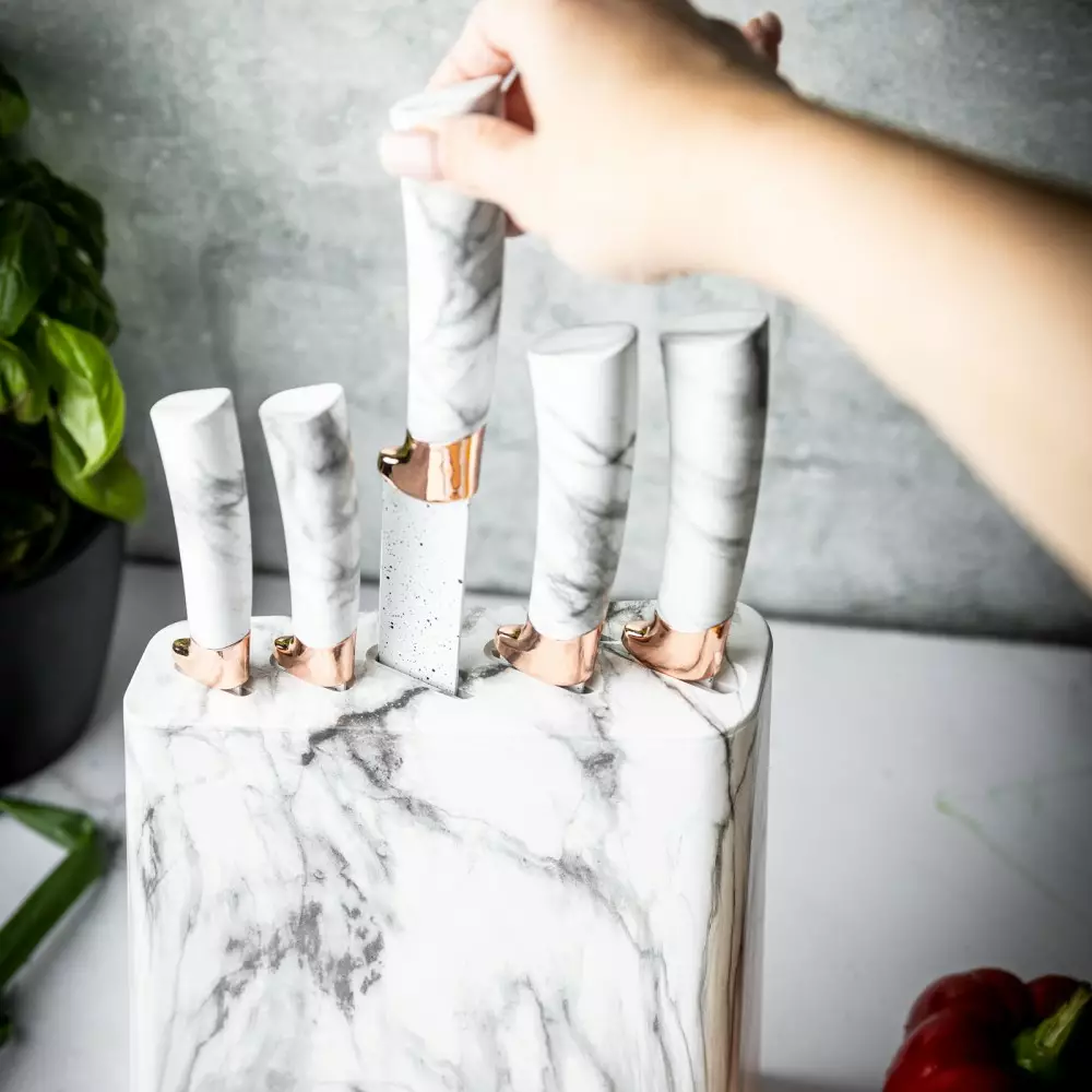 Cutite de bucatarie in suport albe cu design maro set 6 piese (KB-7769) [8]