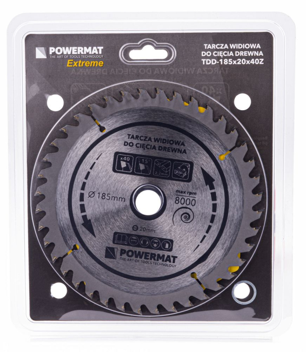 Disc circular vidia pentru lemn 185x20 mm, 40 dinti, taiere universala PM0883 (TDD-185x20x40Z) [2]