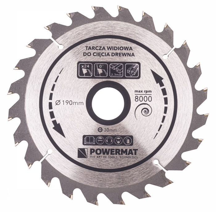Disc circular vidia pentru lemn 190x30 mm, 24 dinti, taiere rapida si debitare,PM0885 (TDD-190x30x24Z) [2]
