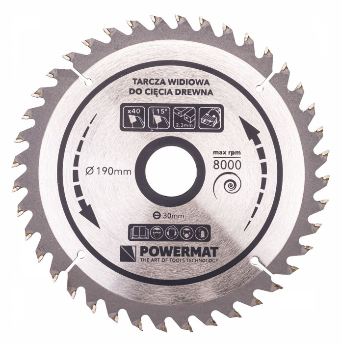 Disc circular vidia pentru lemn 190x30 mm, 40 dinti, taiere universala, PM0886 (TDD-190x30x40Z) [2]