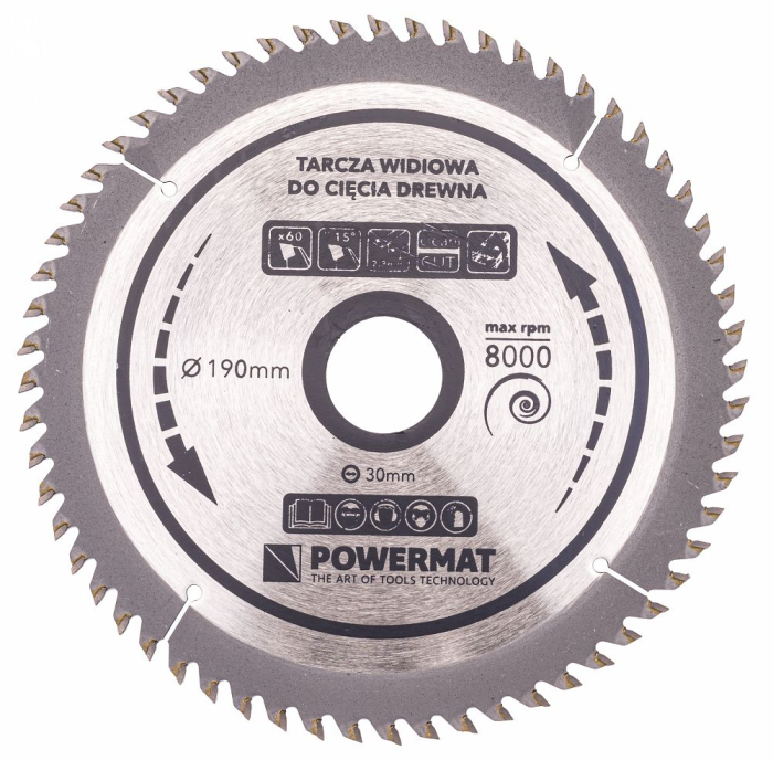 Disc circular vidia pentru lemn 190x30 mm, 60 dinti, taiere de precizie si finisaj, PM0887 (TDD-190x30x60Z) [2]