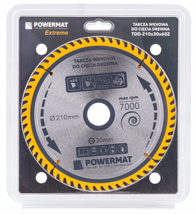Disc circular vidia pentru lemn 210x30 mm, 60 dinti, taiere curata si finisaj, PM0890 (TDD-210x30x60Z) [4]