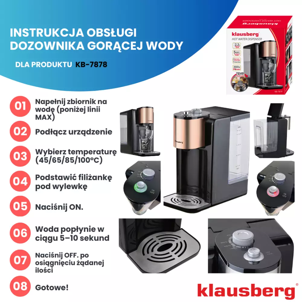 Dozator pentru apă calda, dozator cu fierbător, capacitate rezervor 2,2 litri, 2600 W, control al temperaturii 45-100°C, negru-auriu [4]