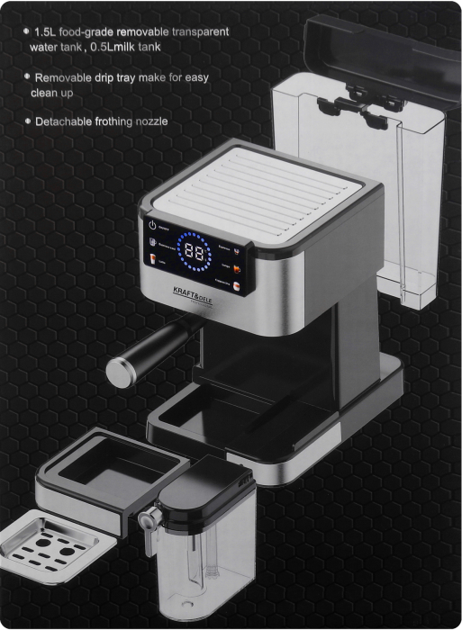 Espressor manual 1500W 20 bar cu PID afisaj LCD si spumare lapte (KD4292) [14]