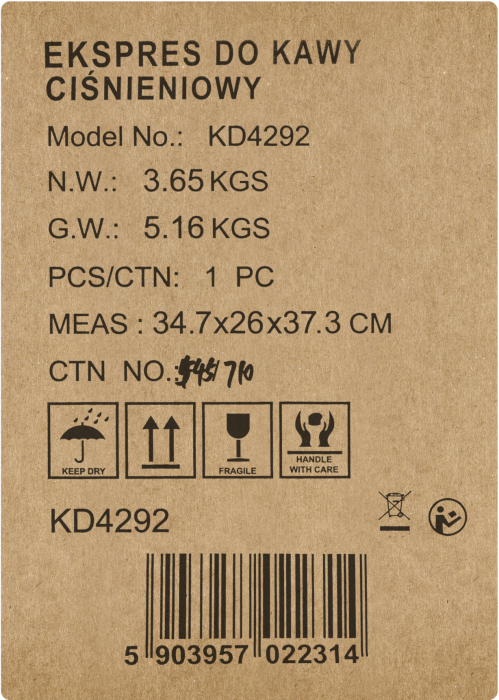 Espressor manual 1500W 20 bar cu PID afisaj LCD si spumare lapte (KD4292) [18]