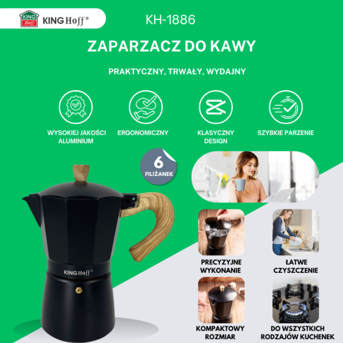 Espressor moka din aluminiu, capacitate 6 cesti (KH-1886) [8]