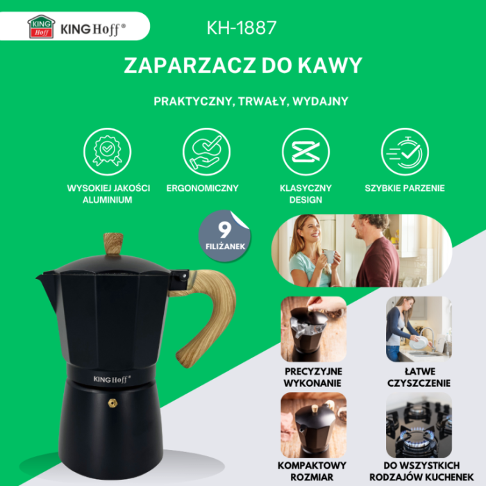 Espressor moka din aluminiu, capacitate 9 cesti (KH-1887) [8]