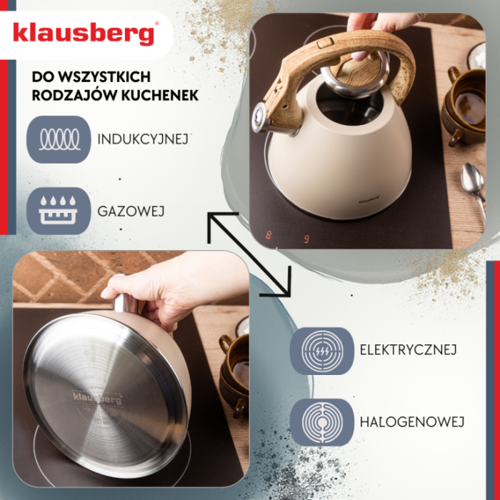 Fierbator apa 2.5L din inox bej cu maner imitatie lemn si fluier (KB-7954) [12]
