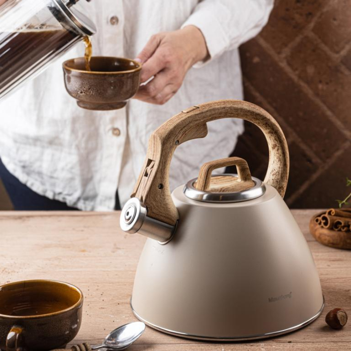 Fierbator apa 2.5L din inox bej cu maner imitatie lemn si fluier (KB-7954) [15]