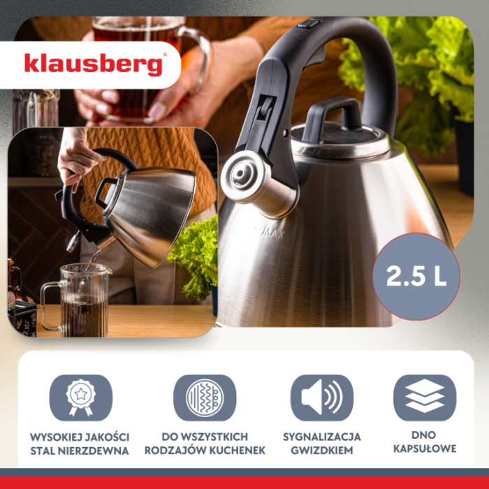 Fierbator apa 2.5L din inox cu fluier si maner soft touch pentru toate tipurile de plite (KB-7951) [2]