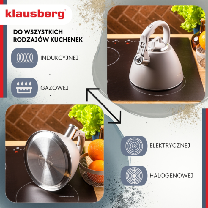 Fierbator apa 2.5L din inox culoare bej mat cu fluier si maner soft touch (KB-7953) [18]