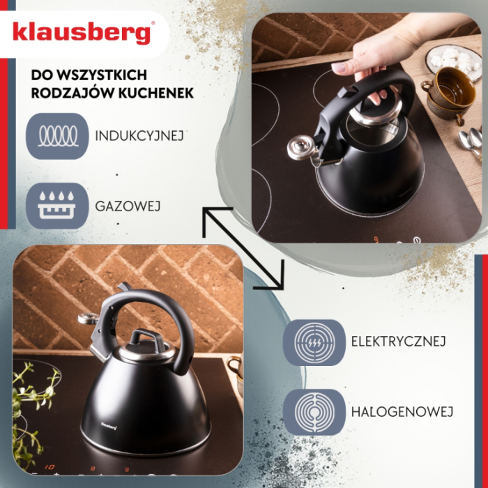 Fierbator apa 2.5L din inox negru mat cu fluier si maner soft touch pentru toate plitele (KB-7952) [4]