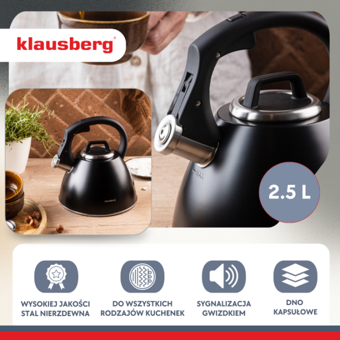 Fierbator apa 2.5L din inox negru mat cu fluier si maner soft touch pentru toate plitele (KB-7952) [16]