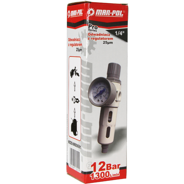 Filtru regulator de aer comprimat 1/4", separator apa si ulei, 1300 l/min (M80691) [7]