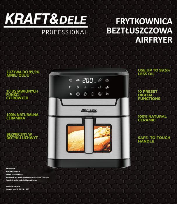 Friteuza cu aer cald 8 L, 2200 W, 10 programe (KD4109) [30]