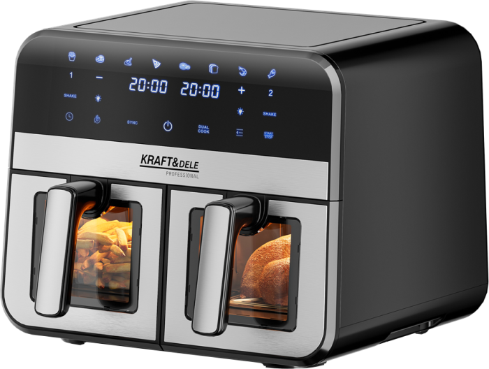 Friteuza cu aer cald Air Fryer 9L 2500W cu 2 compartimente si display LCD (KD4179) [15]