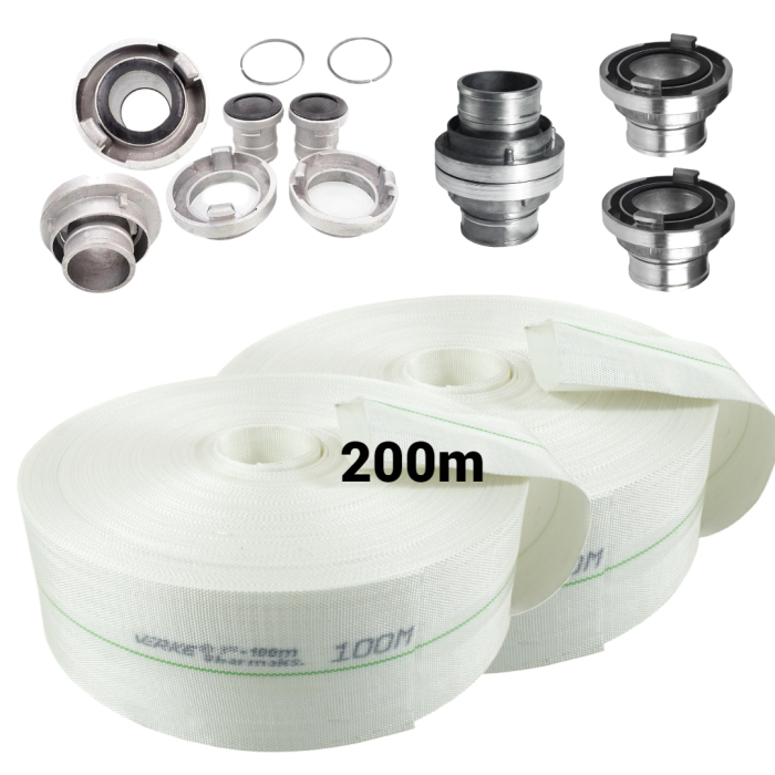 Furtun apa pompieri 200m 3 tol 8bar + racorduri conectori complet (V60147+(2)) [1]