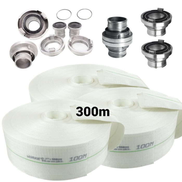 Furtun apa pompieri 300m 3 tol 8bar + racorduri conectori complet (V60147+(3)) [1]