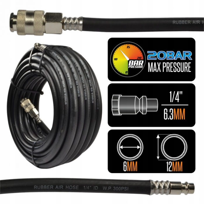 Furtun cauciuc pneumatic compresor aer 15m 20bar 6x12mm (12111) [4]