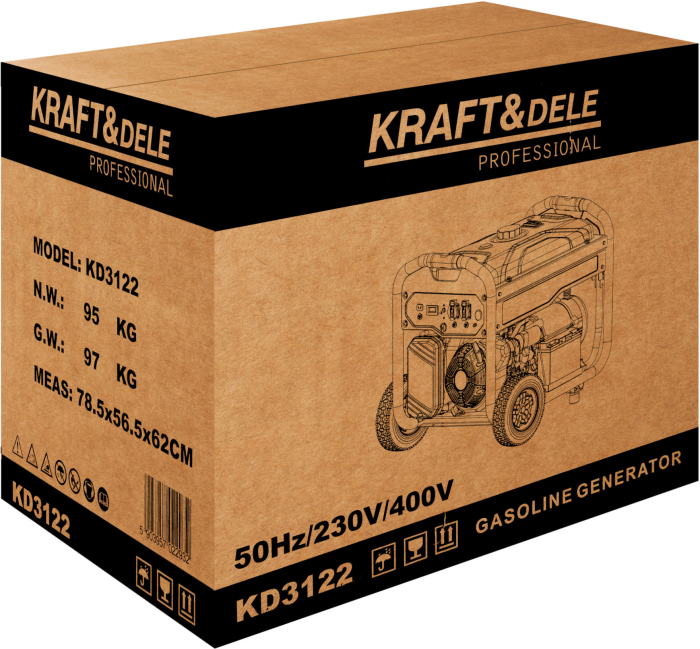 Generator benzina trifazat 9kW, 230V 400V 12V, pornire electrica si manuala, rezervor 25L (KD3122) [17]