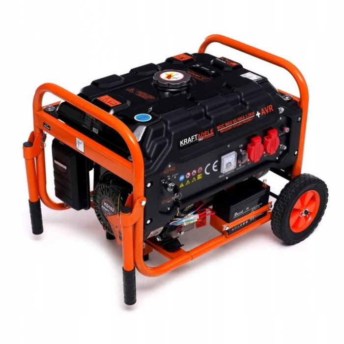 Generator curent 3.5kW 3500W 230V 12V motor benzina 7CP + pornire electrica la cheie + manere si roti (KD162) [5]