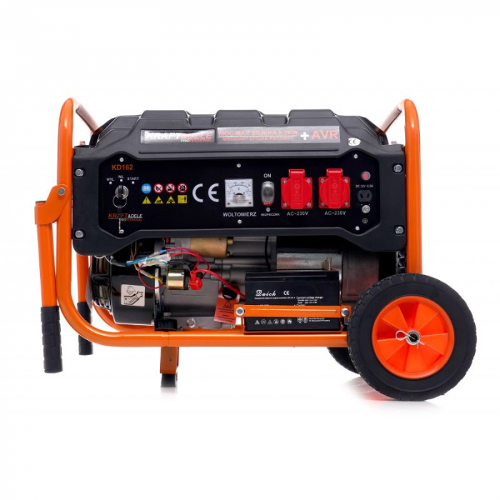 Generator curent 3.5kW 3500W 230V 12V motor benzina 7CP + pornire electrica la cheie + manere si roti (KD162) [10]