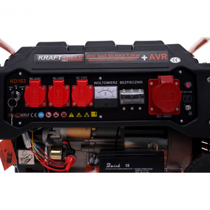 Resigilat-Generator curent 3.5kW 3500W 230V 380V 12V motor benzina 7CP + pornire electrica la cheie + manere si roti (KD163) [8]