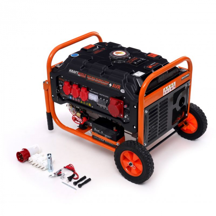 Resigilat-Generator curent 3.5kW 3500W 230V 380V 12V motor benzina 7CP + pornire electrica la cheie + manere si roti (KD163) [12]