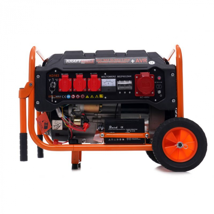 Resigilat-Generator curent 3.5kW 3500W 230V 380V 12V motor benzina 7CP + pornire electrica la cheie + manere si roti (KD163) [7]