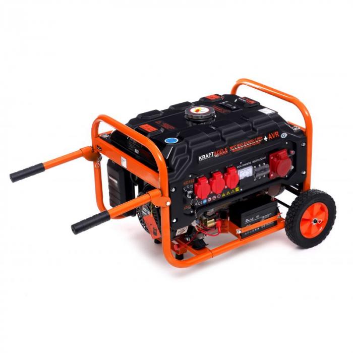 Resigilat-Generator curent 3.5kW 3500W 230V 380V 12V motor benzina 7CP + pornire electrica la cheie + manere si roti (KD163) [2]