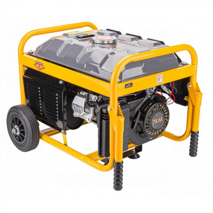 Generator curent 3kW 3000W 230V 380V 12V motor benzina 7CP + pornire electrica la cheie + manere si roti (13616) [2]